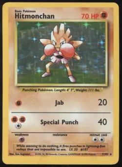 BR | Pokemon TCG 1999 Base Set | Hitmonchan #7 HOLO | Damaged - Image 1