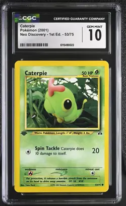CGC GEM MINT 10 Pokemon Caterpie 53/75 2001 Neo Discovery 1st Edition - Image 1