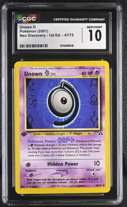 CGC GEM MINT 10 Pokemon Unown D 47/75 2001 Neo Discovery 1st Edition - Image 1
