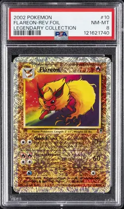 2002 POKEMON LEGENDARY COLLECTION #10 FLAREON-REVERSE FOIL PSA 8 - Image 1