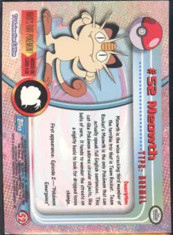 BR | Topps Pokemon 1999 TV Animation Series #1 | Meowth #52 Holo | Blue Logo - Image 2
