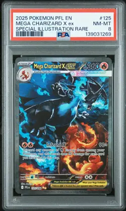 2025 POKEMON PFL EN-PHANTASMAL FLAMES #125 MEGA CHARIZARD X EX PSA 8 - Image 1