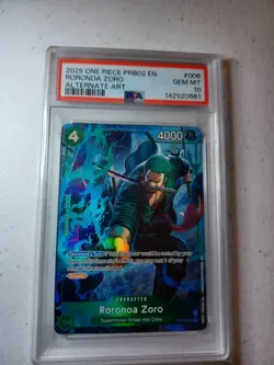PSA 10 Gem Mint One Piece PRB02-006 Roronoa Zoro Alternate Art English - Image 1