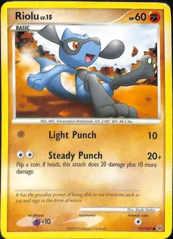 Pokemon TCG Riolu Platinum Base Set 91/127 Regular Common Card Played LP - Image 1