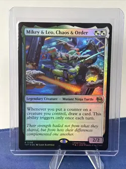 Foil Mikey & Leo, Chaos & Order, MTG, TMNT, Magic the Gathering, 0158 Card - Image 1