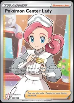 Near Mint x 1 Pokemon Center Lady - 185/185 - Full Art Ultra Rare Vivid Voltage - Image 1