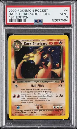 2000 POKEMON ROCKET 1ST EDITION #4 DARK CHARIZARD-HOLO PSA 9 - Image 1