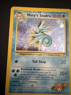 Pokemon TCG Misty's Seadra Holo Rare Gym Heroes 9/132 - Image 1