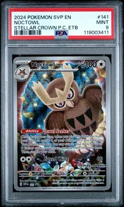 2024 POKEMON STELLAR CROWN POKEMON CENTER ETB PROMO SVP #141 NOCTOWL PSA 9 - Image 1