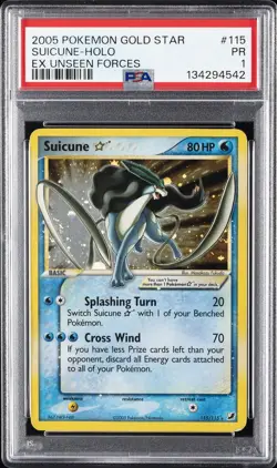 2005 POKEMON EX UNSEEN FORCES GOLD STAR #115 SUICUNE-HOLO PSA 1 - Image 1