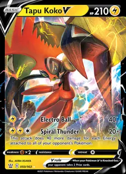 1x Tapu Koko V - 050/163 - Ultra Rare - Battle Styles - Near Mint - Pokemon! - Image 1
