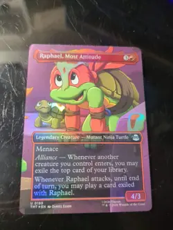 Raphael, Most Attitude (Borderless) #199 (Foil) (NM) TMT Magic MTG - Image 1