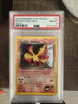 Pokemon Rocket's Moltres Gym Heroes 12/132 Holo Rare PSA 8 2000 - Image 1