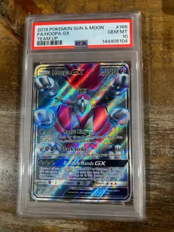 POKEMON 2019 Sun Moon Team Up Full Art HOOPA GX #166 PSA 10 Gem Mint RARE - Image 1