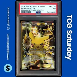 2016 POKEMON XY RED & BLUE COLLAR BLACKSTAR PROMO #XY124 PIKACHU EX PSA 7 - Image 1