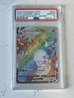 2020 Pokemon SWSH FA/Charizard VMAX #074 Champion's Path Secret Rainbow PSA 10 - Image 1