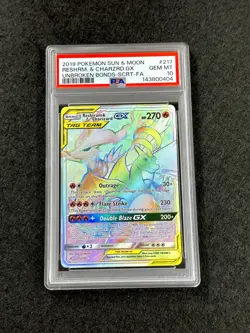 2019 Pokemon SM Unbroken Bonds Reshiram & Charizard GX #217/214 Secret PSA 10 - Image 1