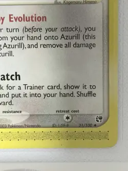 Pokemon Azurill Basic Normal Sandstorm 31/100 40 HP Uncommon 2003 Card - Image 5