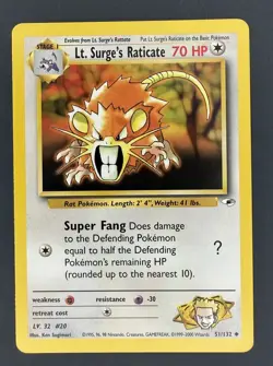 Lt. Surge's Raticate Gym Heroes Pokemon TCG 51/132 Unlimited Uncommon NM - Image 1