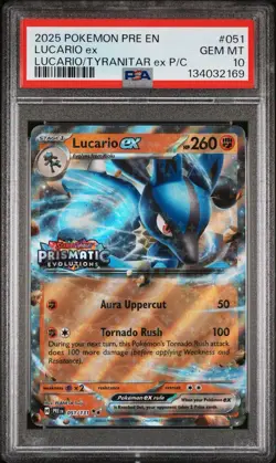 2025 Pokemon PRE EN Lucario Tyranitar ex P/X #051 Lucario Ex PSA 10 GEM MINT - Image 1