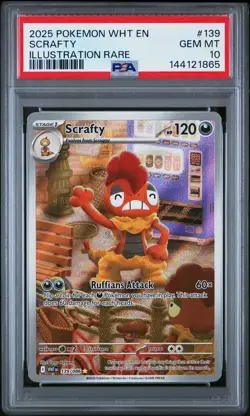 2025 POKEMON WHT EN-WHITE FLARE ILLUSTRATION RARE #139 SCRAFTY PSA 10 - Image 1