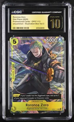 CGC 10 Pristine Roronoa Zoro OP07-113 Illustration Box Vol. 3 Promo One Piece A - Image 1