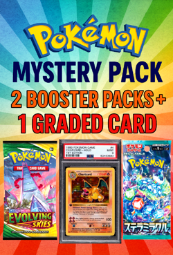Pokemon Mystery Bag –2 Sealed Booster Packs (Vintage to Current) + 1 Graded Card - Image 1