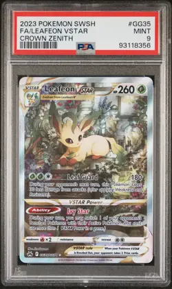 2023 POKEMON SWORD & SHIELD CROWN ZENITH #GG35 FULL ART/LEAFEON VSTAR PSA 9 - Image 1