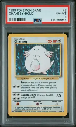 1999 POKEMON BASE SET UNLIMITED #3 CHANSEY-HOLO PSA 8 - Image 1