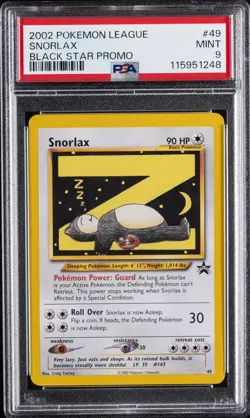 2002 POKEMON LEAGUE PROMO BLACK STAR #49 SNORLAX PSA 9 - Image 1