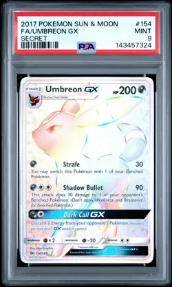 2017 Pokemon Sun Moon Umbreon GX Full Art Rainbow Secret Rare #154/149 PSA 9 - Image 1