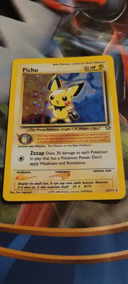 Pokemon TCG Pichu (W/SWIRL!) Neo Genesis 12/111 Rare Holo Foil Card - Image 1