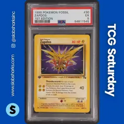 1999 POKEMON FOSSIL 1ST EDITION #30/62 ZAPDOS HOLO RARE PSA 5 - Image 1
