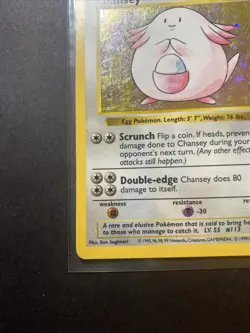 Chansey 003/102 Base Set (Shadowless) Holo Unlimited Pokemon WOTC LP/HP - Image 5