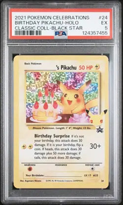 2021 POKEMON CELEBRATIONS CLASSIC COLL #24 BIRTHDAY PIKACHU-HOLO PSA 5 - Image 1