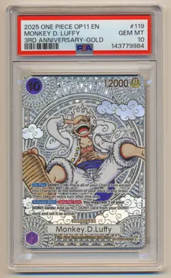 PSA 10 One Piece 3rd Anniversary Gold Monkey D. Luffy SP OP05-119 SEC GEM MINT! - Image 1