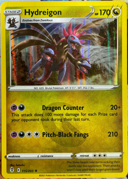 Hydreigon Holo Rare - 115/203 - Evolving Skies Pokemon 2021 - Image 1