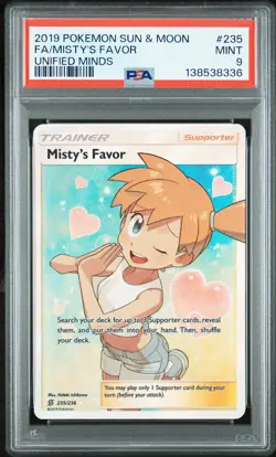 2019 POKEMON SUN & MOON UNIFIED MINDS #235 FULL ART/MISTY'S FAVOR PSA 9 - Image 1