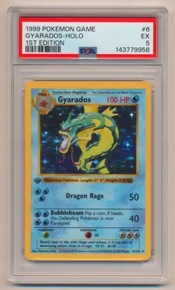 PSA 5 Pokemon Base Set 1st Edition Holo Rare Gyarados 6/102 EX Condition! - Image 1