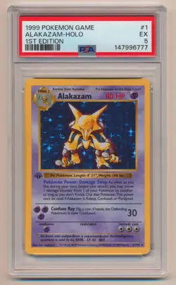 PSA 5 Pokemon Base Set 1st Edition Holo Rare Alakazam 1/102 EX Condition!! - Image 1