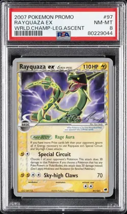 2007 POKEMON WORLD CHAMPIONSHIPS PROMO LEGEND ASCENT #97 RAYQUAZA EX PSA 8 - Image 1