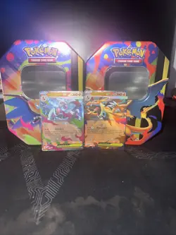 Pokemon TCG Charizard EX Mega Charizard x EX Mega Charizard Y EX Cards and Tins - Image 1
