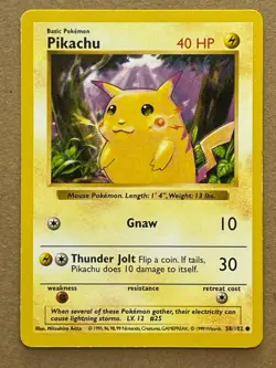 1999 Pokemon Base Set Pikachu - Red Cheeks 058/102 (Shadowless) - Image 1