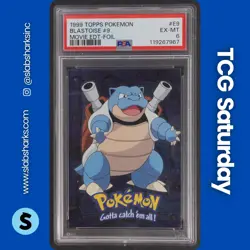 1999 TOPPS POKEMON THE FIRST MOVIE #E9 BLASTOISE FOIL BLUE TOPPS LOGO PSA 6 - Image 1