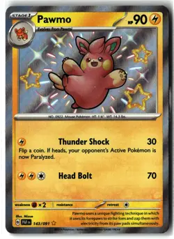 Pawmo ⭐ 143/091 Holo Shiny Rare Paldean Fates 2024 Pokemon NM - Image 1