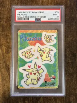 1998 POCKET MONSTERS SEALDASS STITCH TOUCH #05 PIKACHU PSA 9 - Image 1