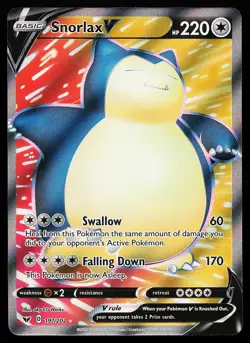 Snorlax V 197/202 Ultra Rare Sword & Shield Base Set Pokemon Card - Image 1