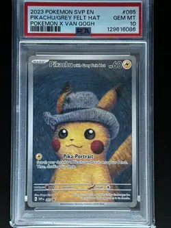PSA 10 2023 Pikachu x Van Gogh Card Grey Felt Hat #085 Promo GEM MINT (6086) - Image 1