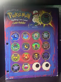 Vintage 1999 Pokemon Battling Coin Game Coin Set with Holder Lot Of 15 Rare - Image 1