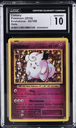 2016 POKEMON EVOLUTIONS - HOLO #63/108 CLEFAIRY CGC 10 GEM MINT - Image 1